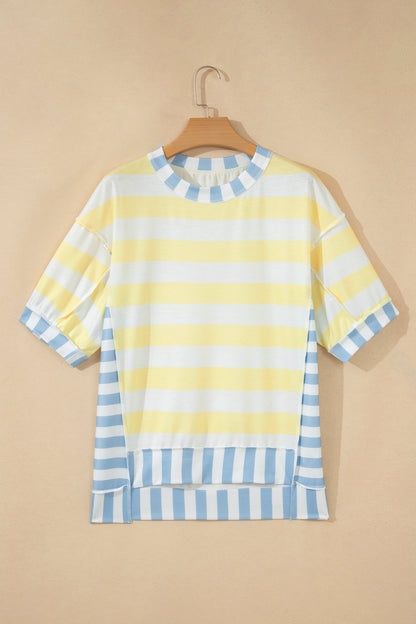 Womens Pink Stripe Exposed Seam Contrast Patchwork Oversized Top