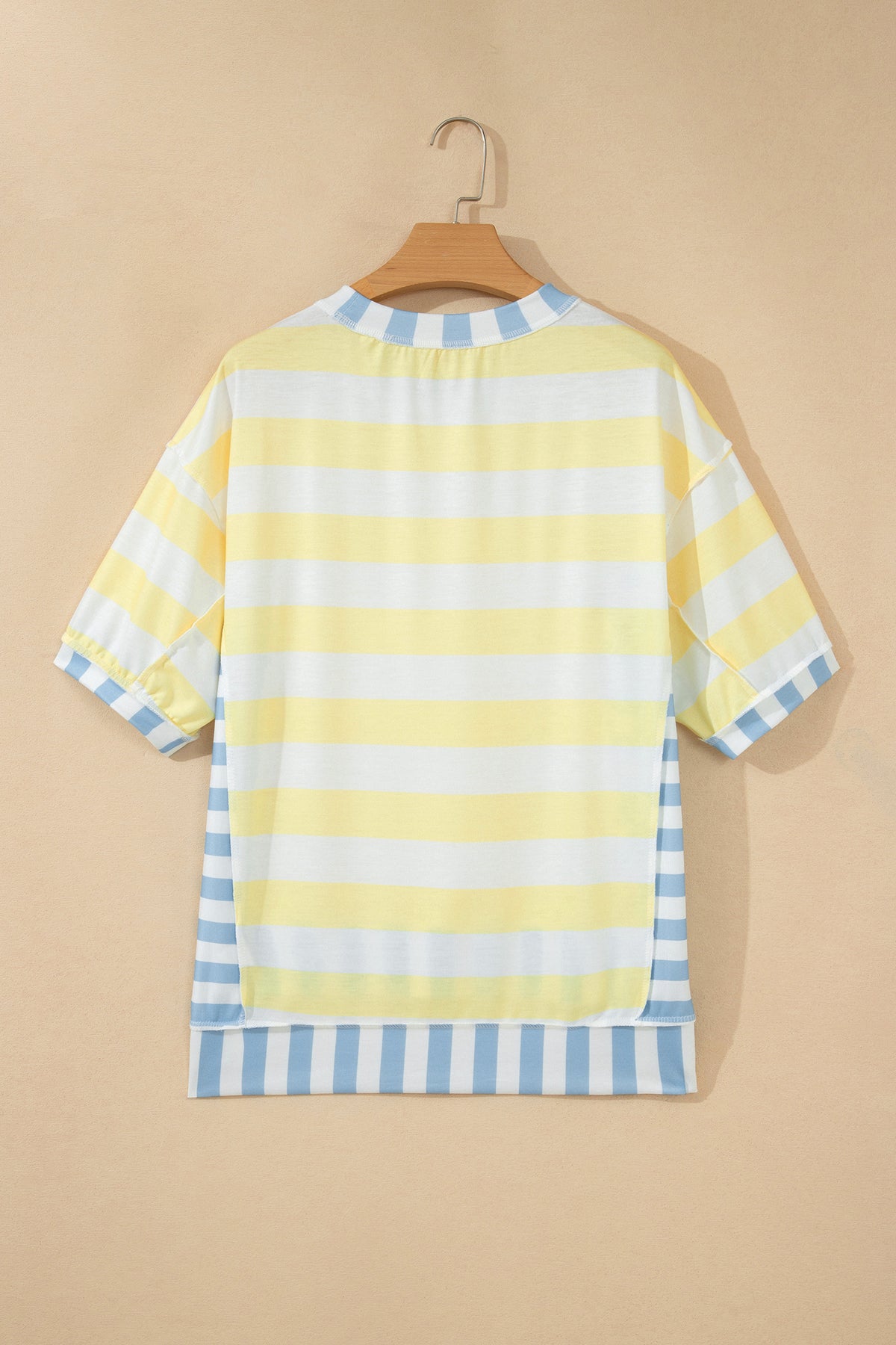 Womens Pink Stripe Exposed Seam Contrast Patchwork Oversized Top
