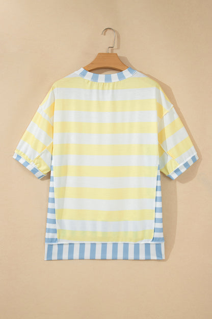 Womens Pink Stripe Exposed Seam Contrast Patchwork Oversized Top