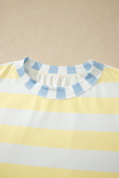 Womens Pink Stripe Exposed Seam Contrast Patchwork Oversized Top