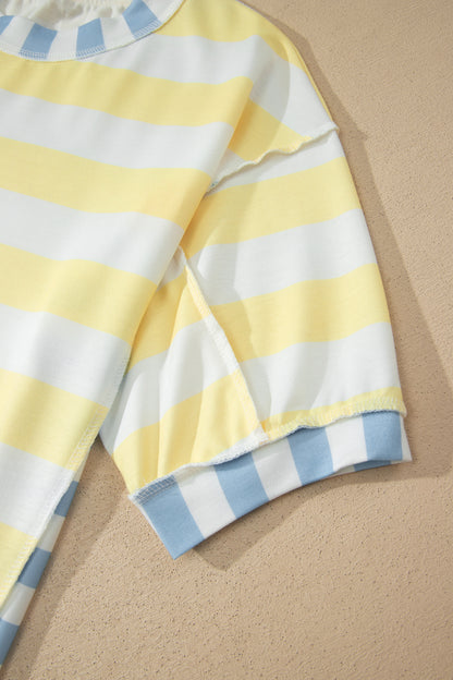 Womens Pink Stripe Exposed Seam Contrast Patchwork Oversized Top