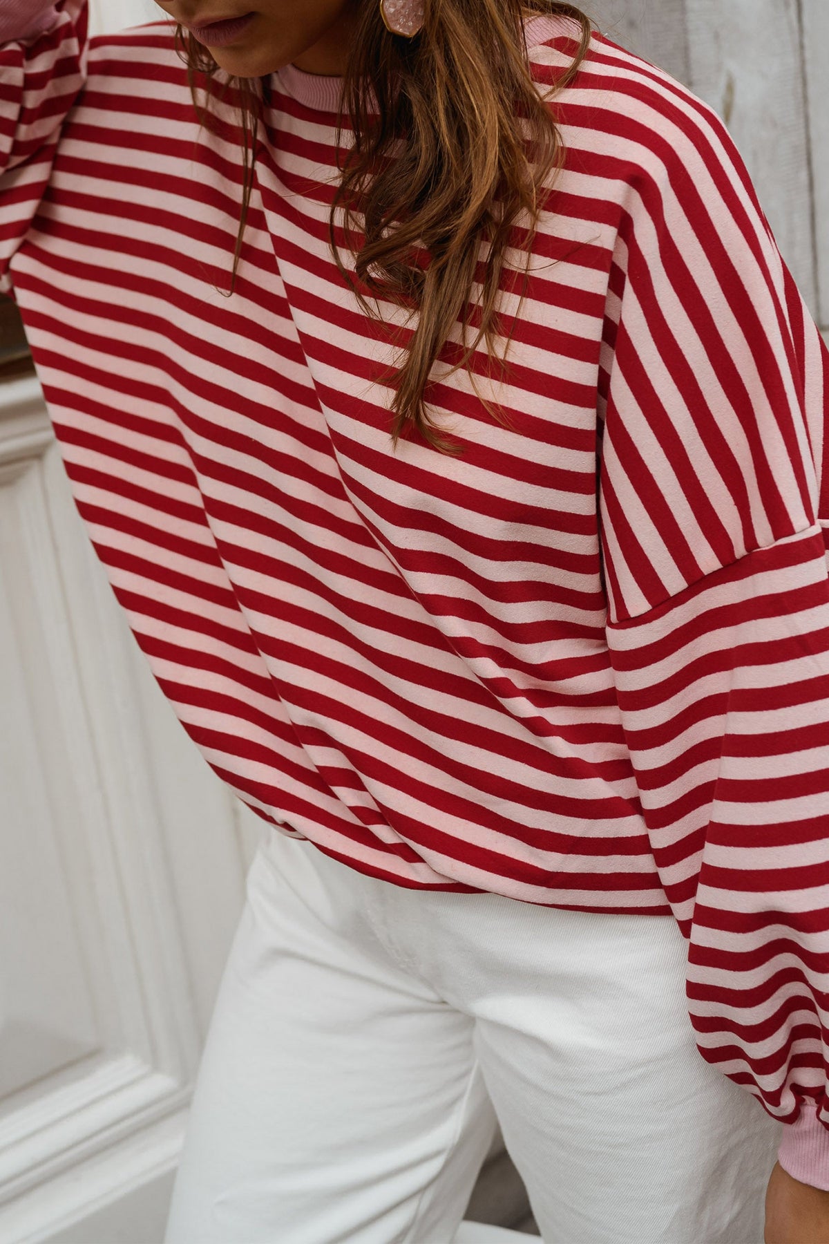 Stripe Cutout Open Back Long Sleeve Loose Top
