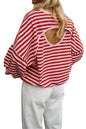 Stripe Cutout Open Back Long Sleeve Loose Top