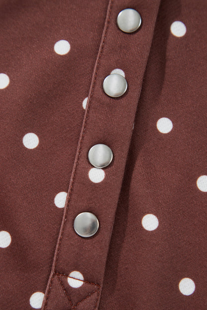 Polka Dot Print Metal Button Collar Casual Pullover Sweatshirt