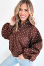 Polka Dot Print Metal Button Collar Casual Pullover Sweatshirt