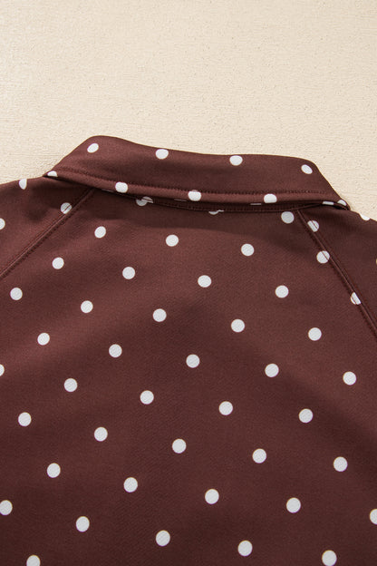Polka Dot Print Metal Button Collar Casual Pullover Sweatshirt