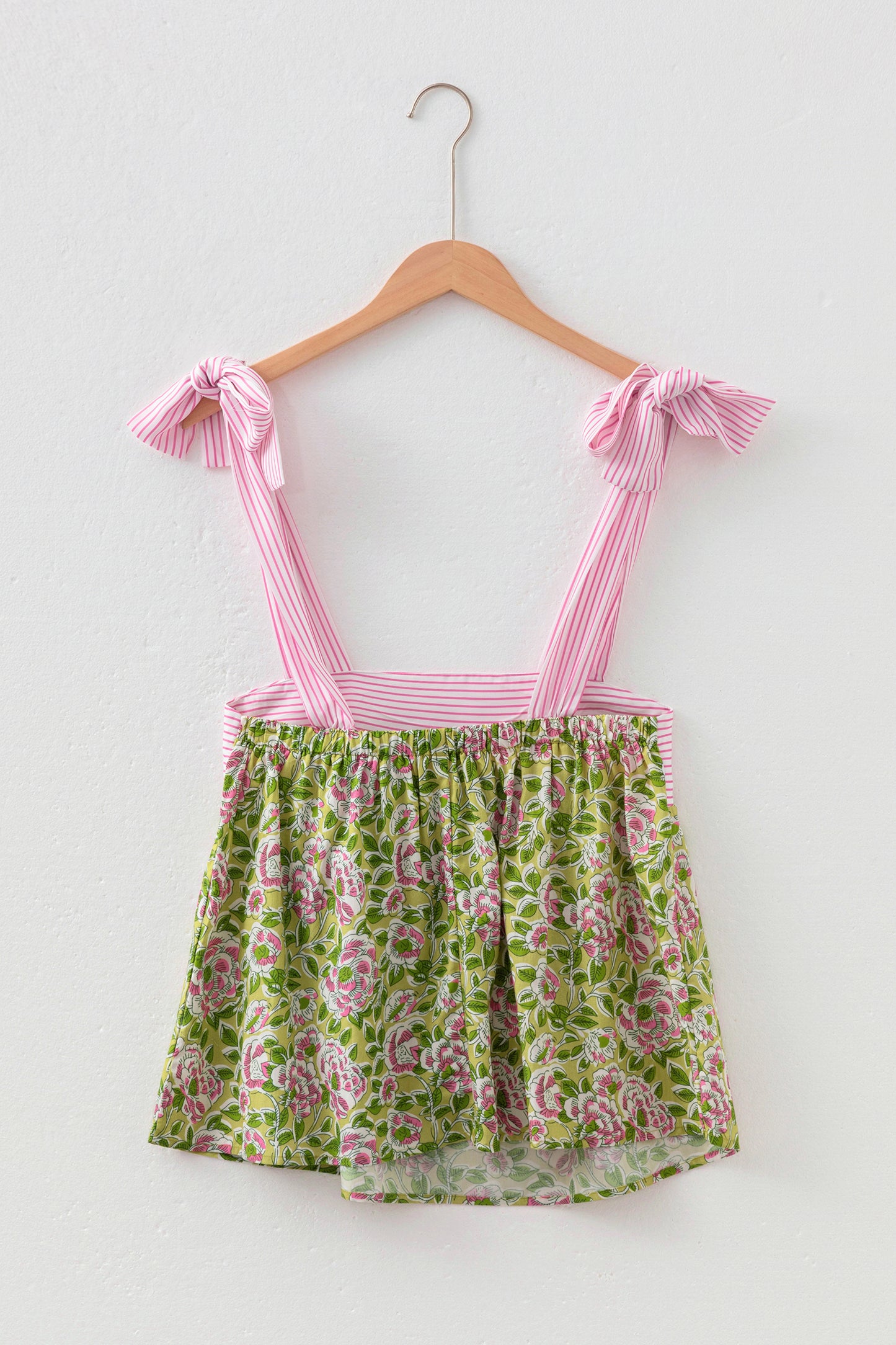 Womens Green Floral Printed Knot Straps Babydoll Tank Top