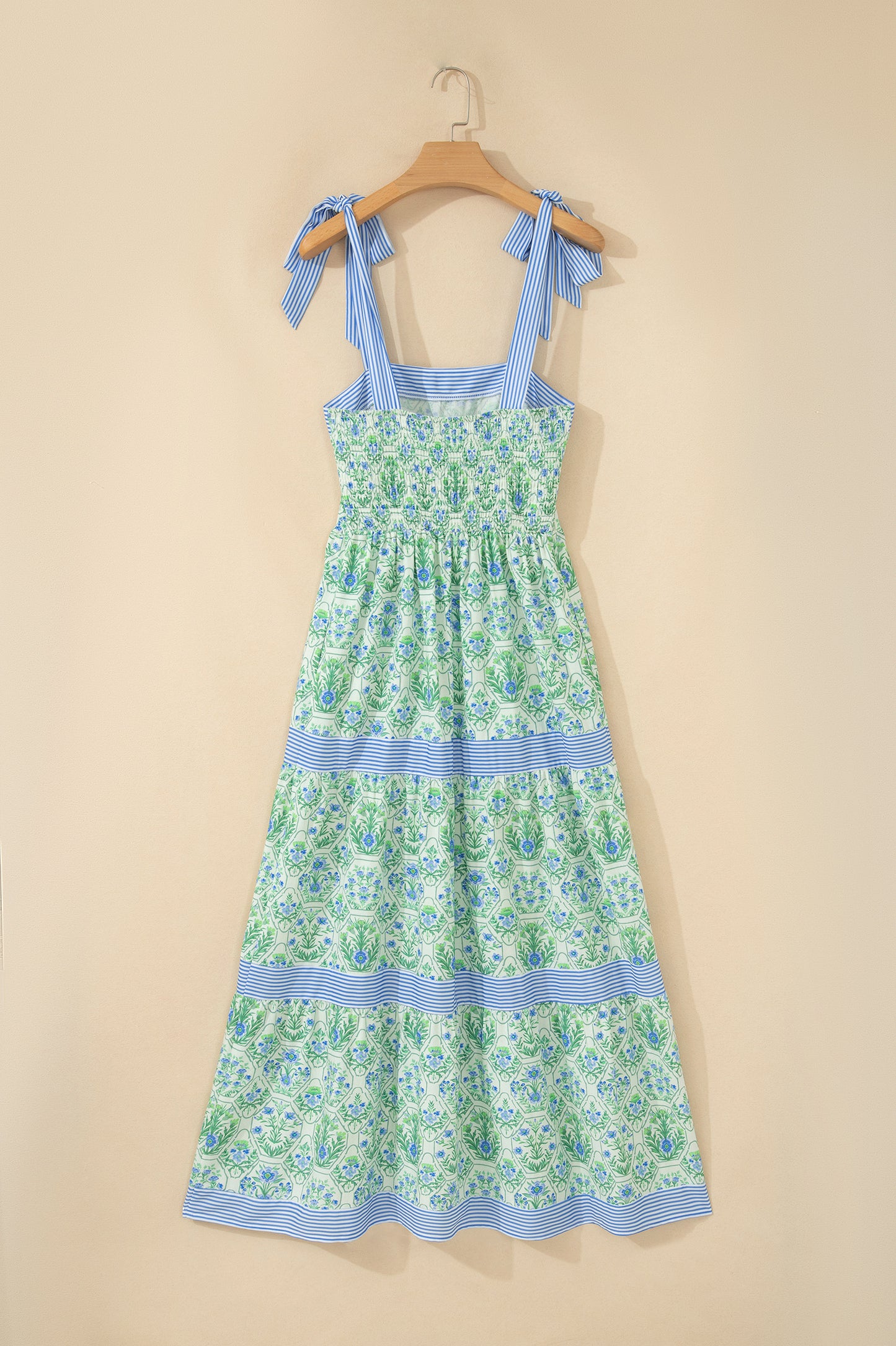 Womens Green Geometric Floral Print Striped Patchwork Detail Sleeveless Dress（Runs Small ）
