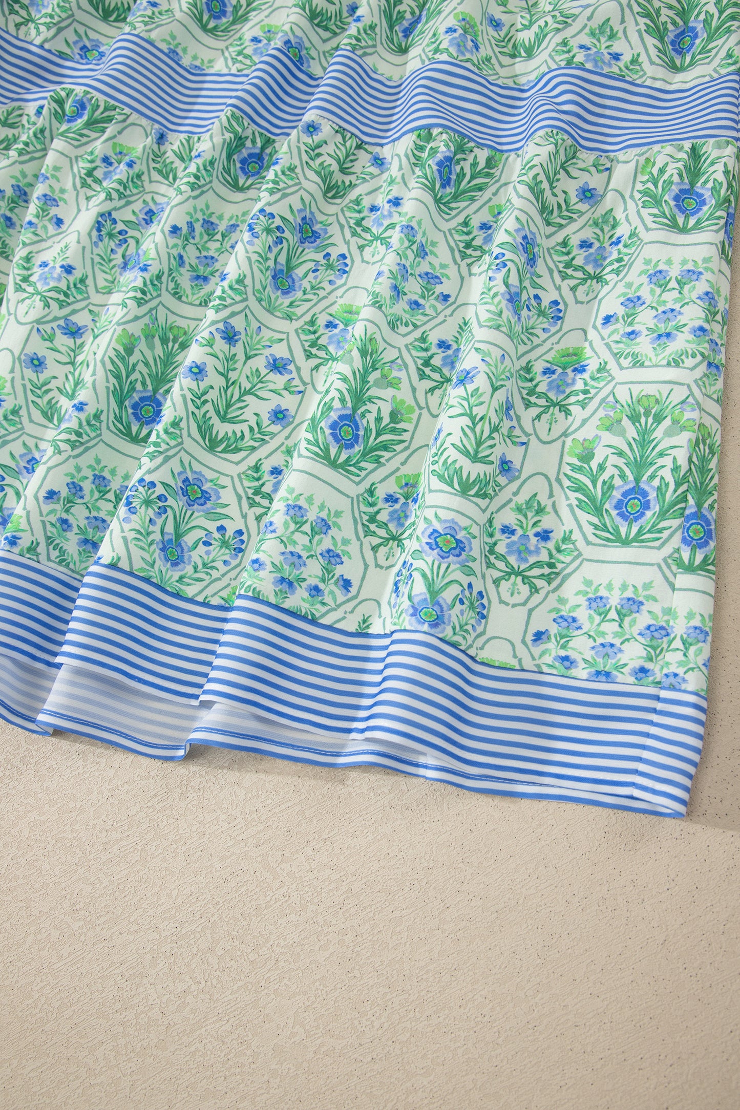 Womens Green Geometric Floral Print Striped Patchwork Detail Sleeveless Dress（Runs Small ）