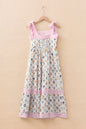Multicolour Floral Print Striped Detail Knot Straps Maxi Dress