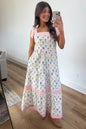 Multicolour Floral Print Striped Detail Knot Straps Maxi Dress