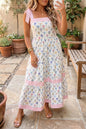 Multicolour Floral Print Striped Detail Knot Straps Maxi Dress