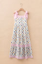 Multicolour Floral Print Striped Detail Knot Straps Maxi Dress