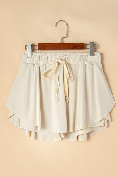 Beige Drawstring Elastic Waistband Lined Tennis Skorts