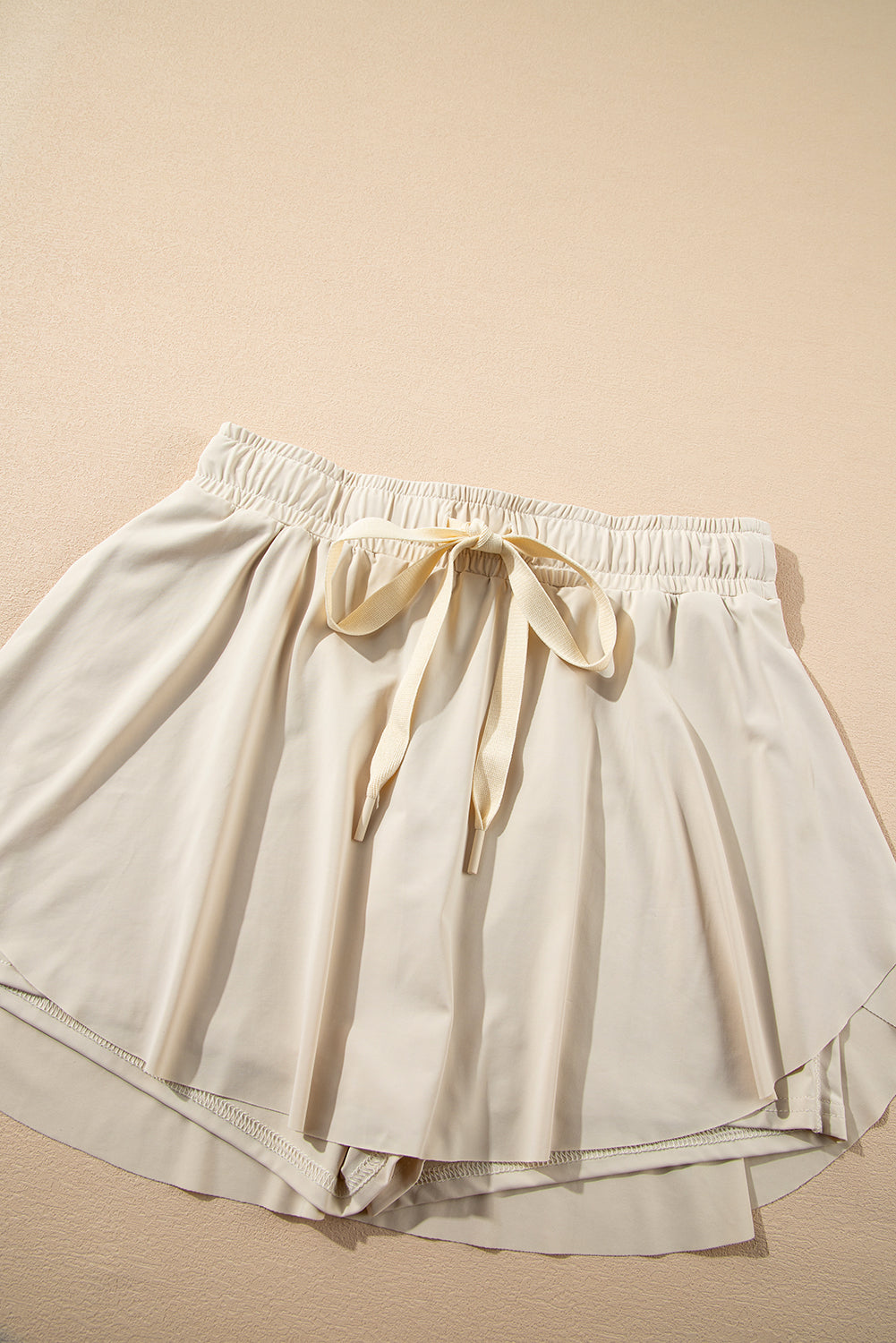 Beige Drawstring Elastic Waistband Lined Tennis Skorts