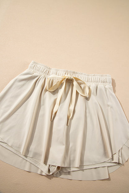 Beige Drawstring Elastic Waistband Lined Tennis Skorts
