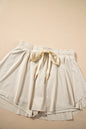 Beige Drawstring Elastic Waistband Lined Tennis Skorts