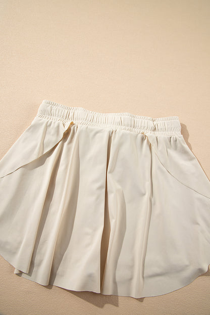 Beige Drawstring Elastic Waistband Lined Tennis Skorts