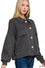 Womens Acid Wash Fleece Front Pocket Cropped Shacket