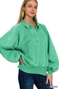 Acid wash fleece button up collared pullover