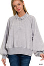 Acid wash fleece button up collared pullover