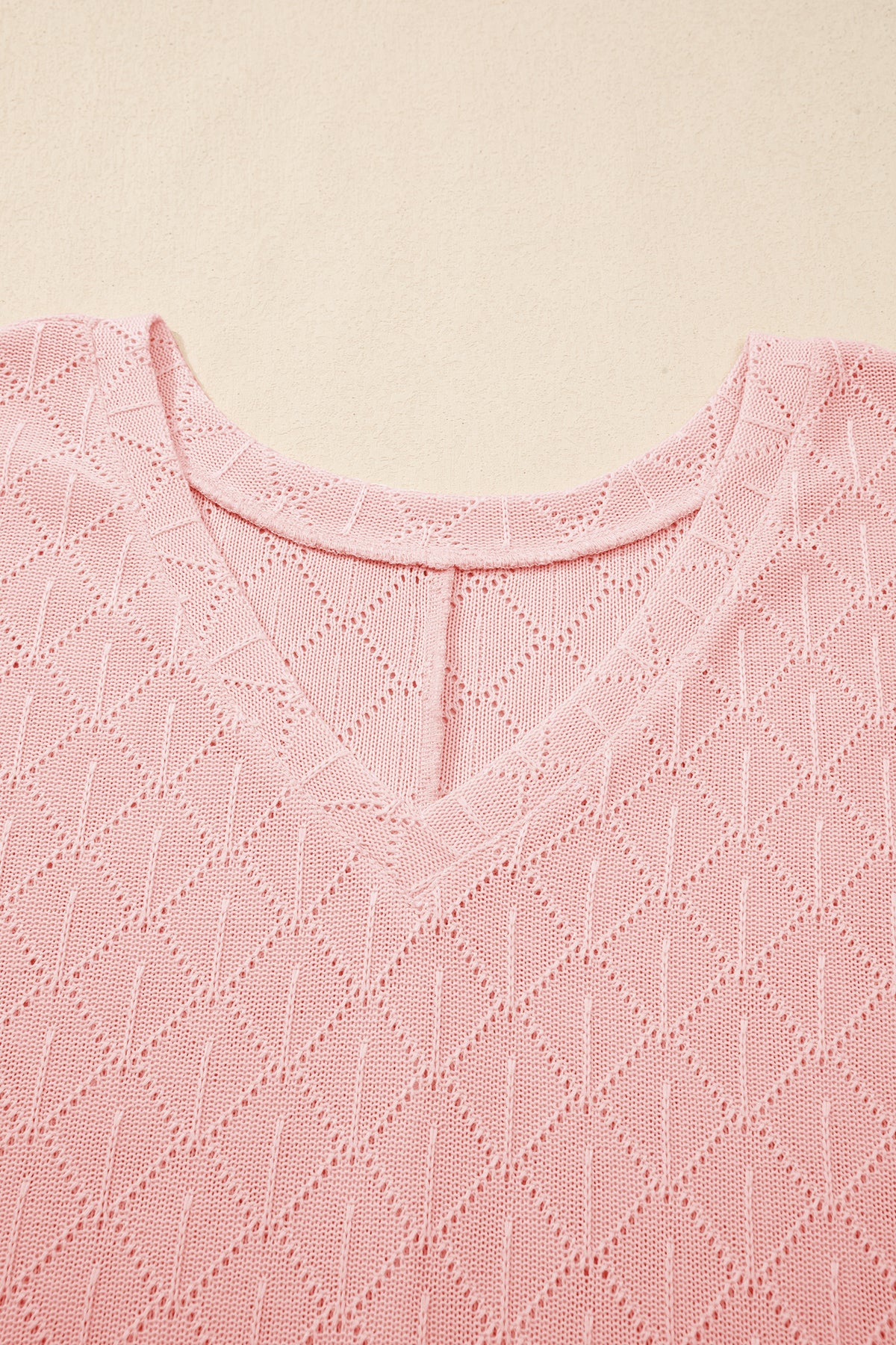 Pointelle Rhombus Knit Plus Size V Neck Loose Top