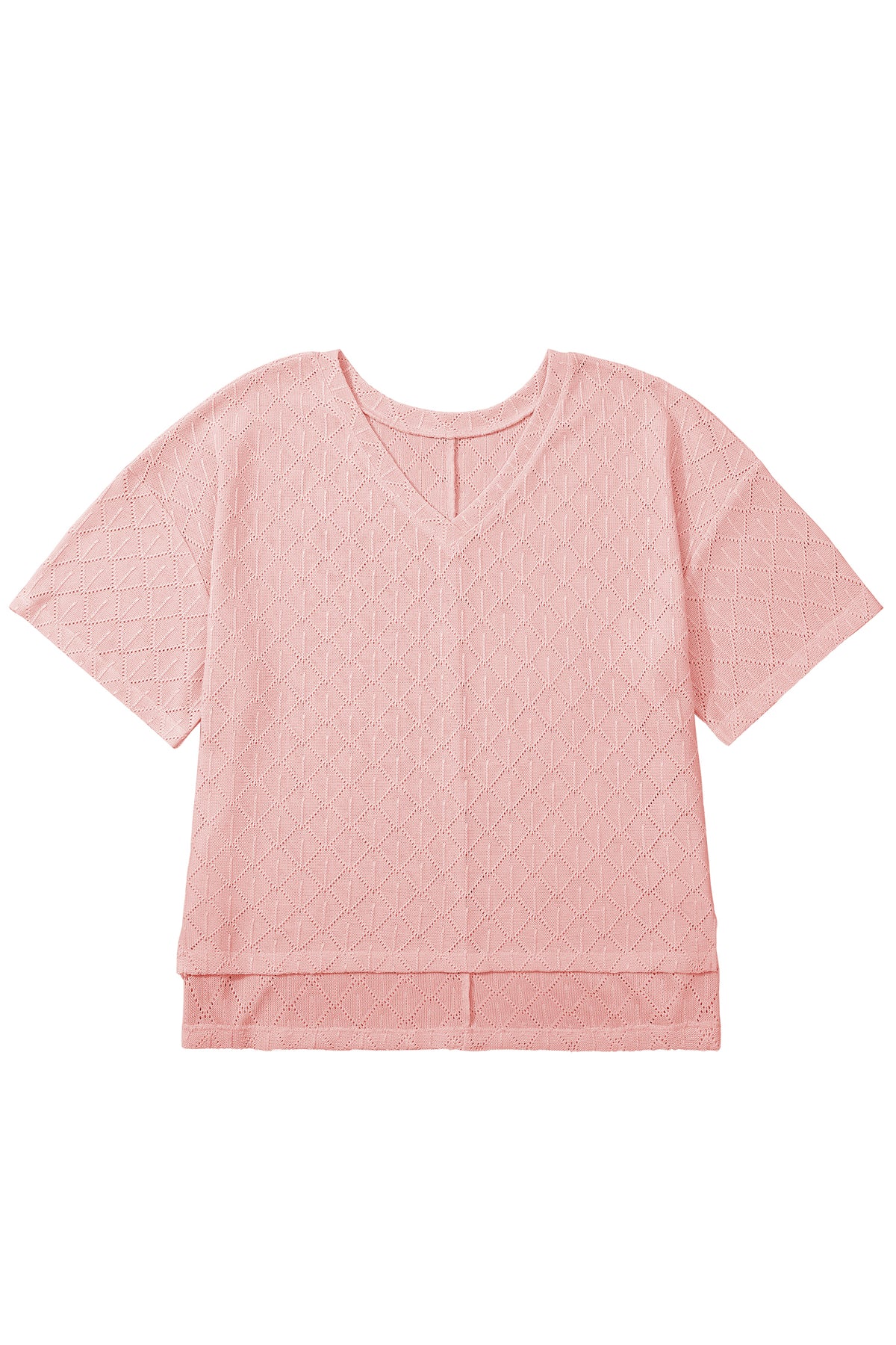 Pointelle Rhombus Knit Plus Size V Neck Loose Top