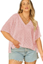 Pointelle Rhombus Knit Plus Size V Neck Loose Top