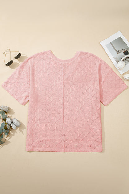 Pointelle Rhombus Knit Plus Size V Neck Loose Top