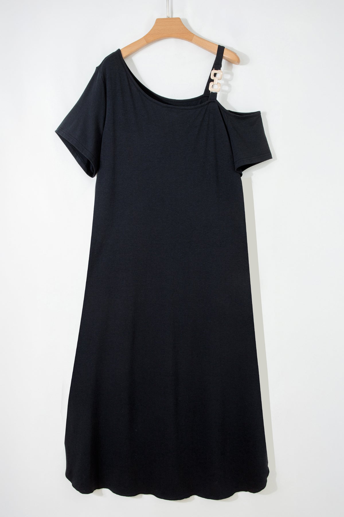 Asymmetric Shoulder Detail Short Sleeve Plus Size Maxi Dress