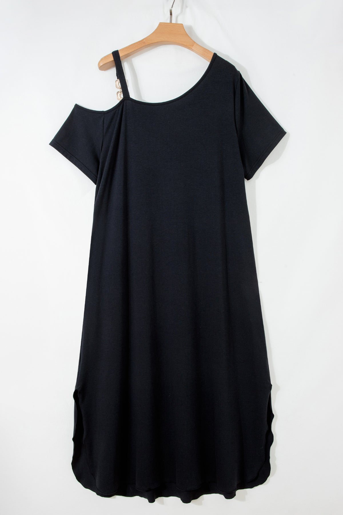 Asymmetric Shoulder Detail Short Sleeve Plus Size Maxi Dress