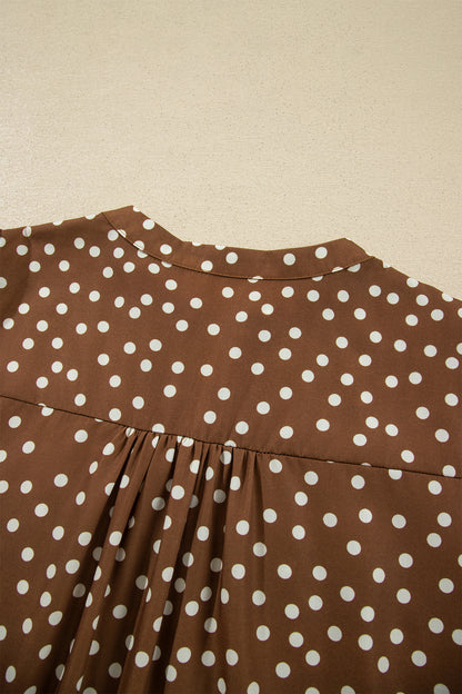V Neck Polka Dot Long Sleeve Shift Plus Size Dress