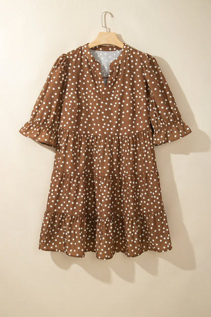 V Neck Polka Dot Long Sleeve Shift Plus Size Dress