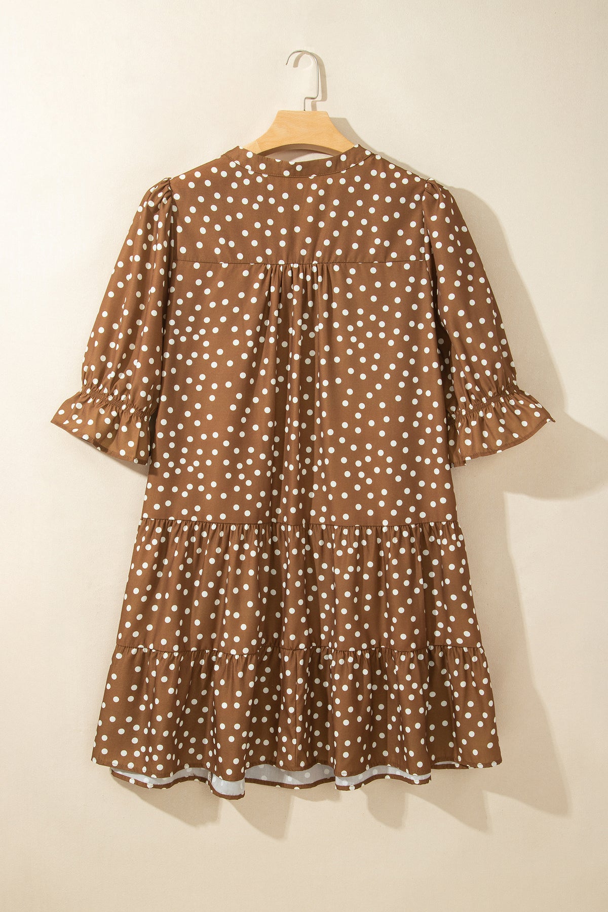 V Neck Polka Dot Long Sleeve Shift Plus Size Dress