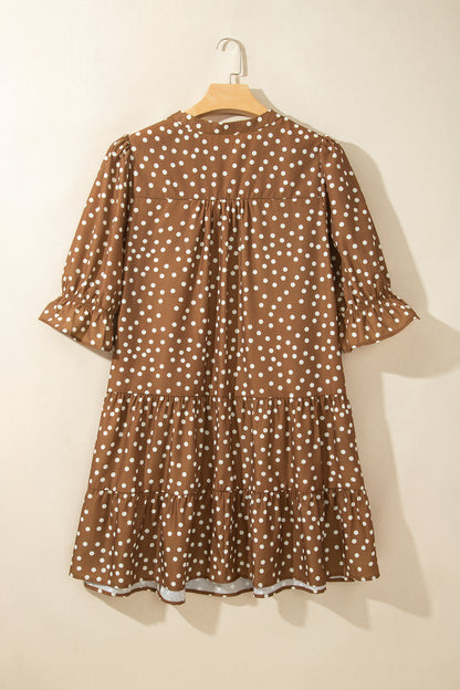 V Neck Polka Dot Long Sleeve Shift Plus Size Dress
