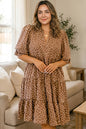 V Neck Polka Dot Long Sleeve Shift Plus Size Dress