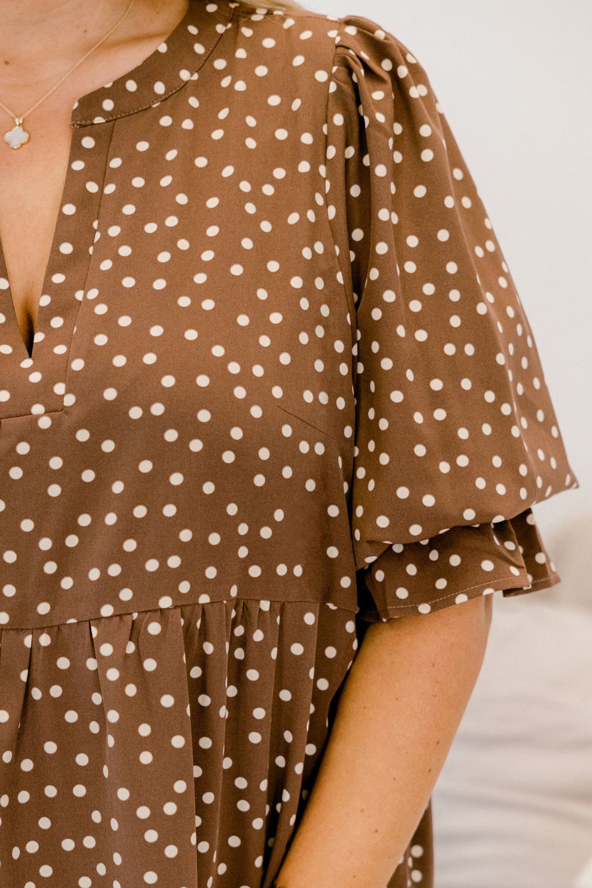 V Neck Polka Dot Long Sleeve Shift Plus Size Dress