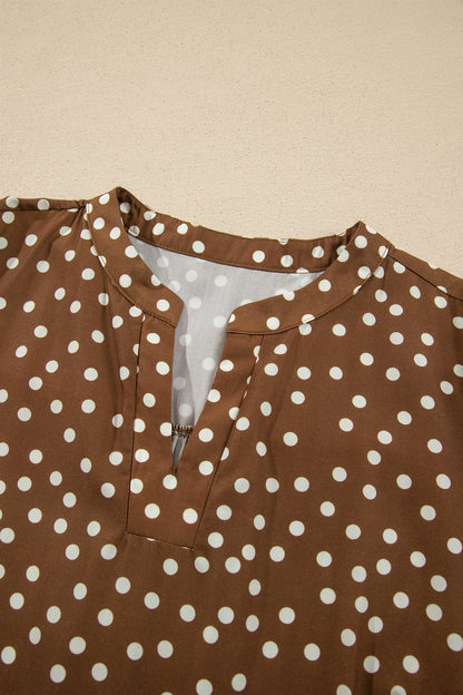V Neck Polka Dot Long Sleeve Shift Plus Size Dress