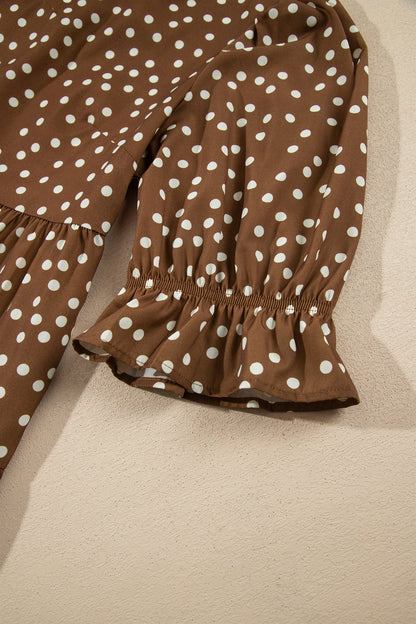 V Neck Polka Dot Long Sleeve Shift Plus Size Dress