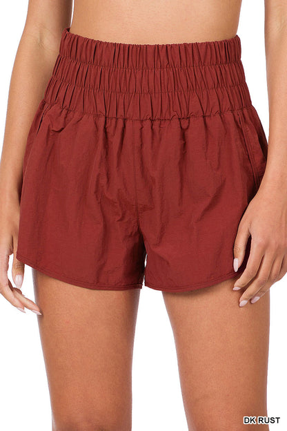 Windbreaker smocked waistband running shorts