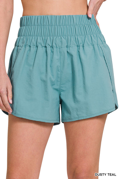 Windbreaker smocked waistband running shorts