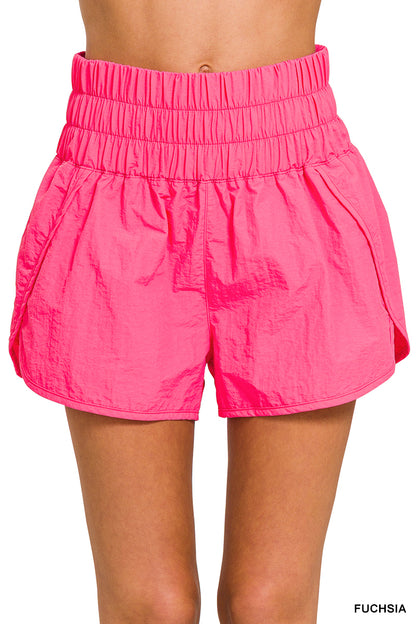 Windbreaker smocked waistband running shorts