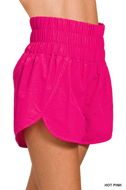 Windbreaker smocked waistband running shorts