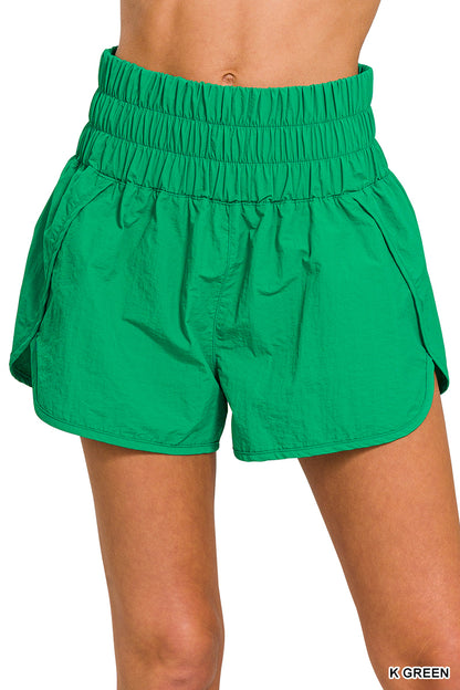 Windbreaker smocked waistband running shorts