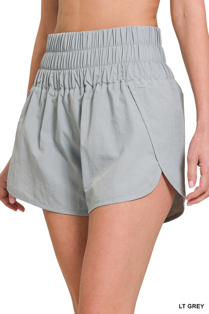 Windbreaker smocked waistband running shorts