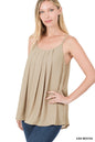 Woven wool dobby pleated spaghetti cami