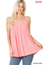 Woven wool dobby pleated spaghetti cami
