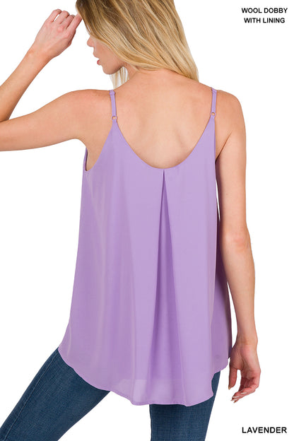 Woven wool dobby pleated spaghetti cami