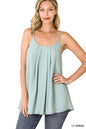 Woven wool dobby pleated spaghetti cami