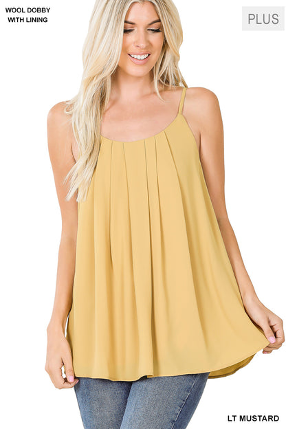 Plus woven wool dobby pleated spaghetti cami